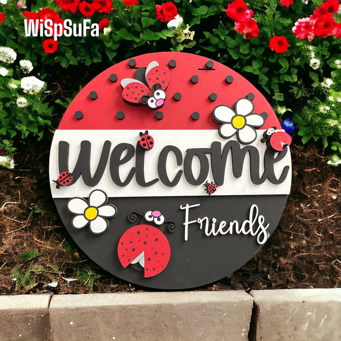 Ladybug Welcome Friends Door Hanger - Finished