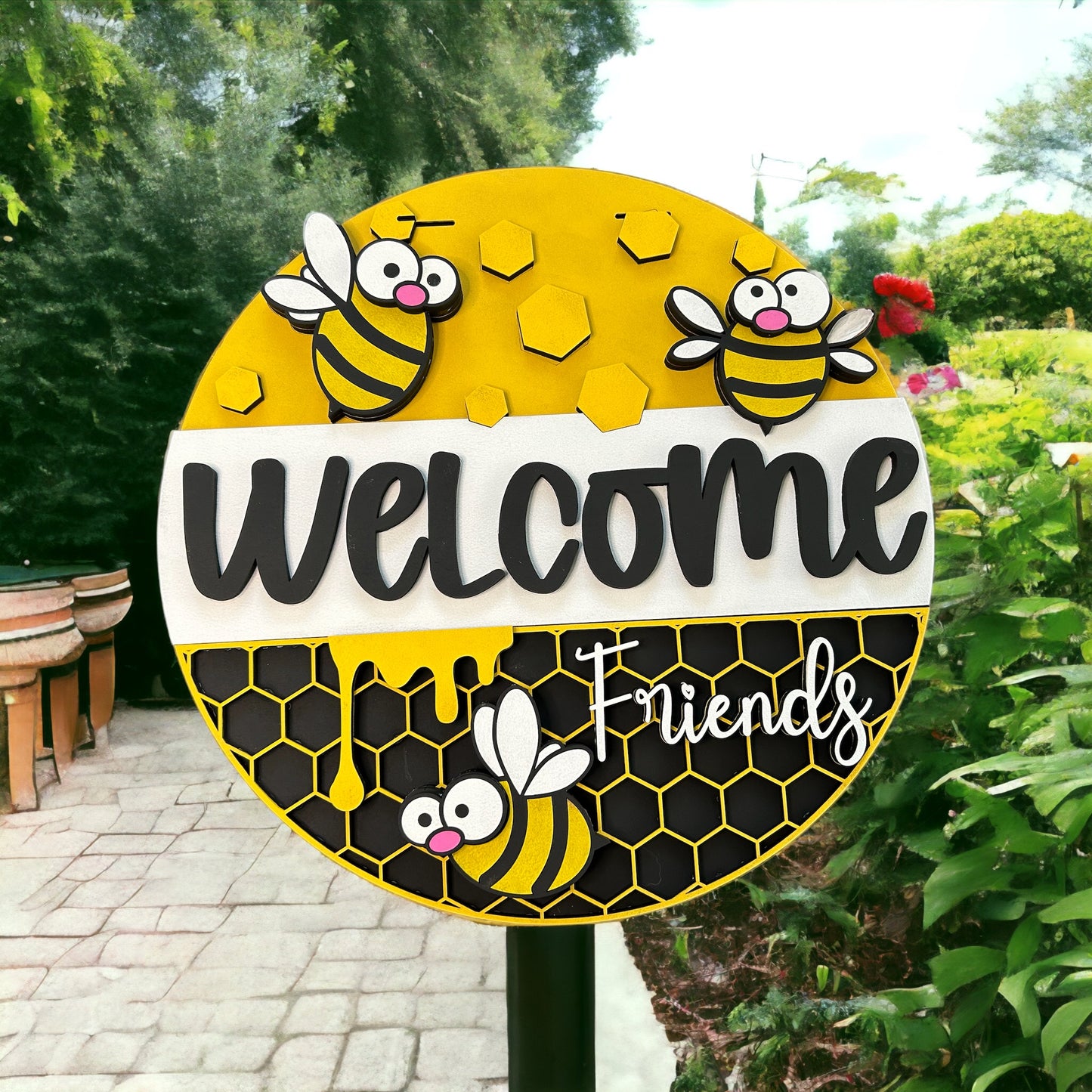 Bee Welcome Friends Door Hanger - Finished