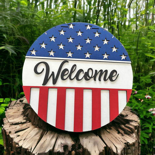 Welcome Patriotic Door Hanger - Finished